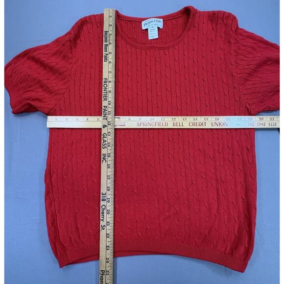 Pendleton Red Cable Knit Short Sleeve Sweater 100% Cotton Size XL NWT - Picture 3 of 7